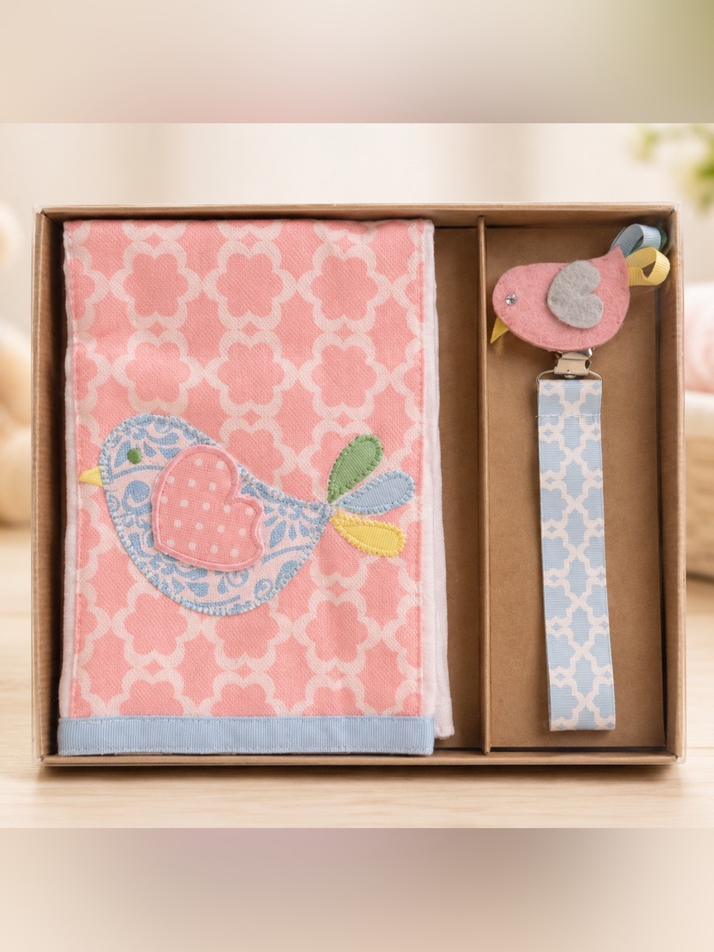 Mud Pie Little Chick Baby Set Burp Cloth & Pacy Clip Pair Gift Box‎ Set